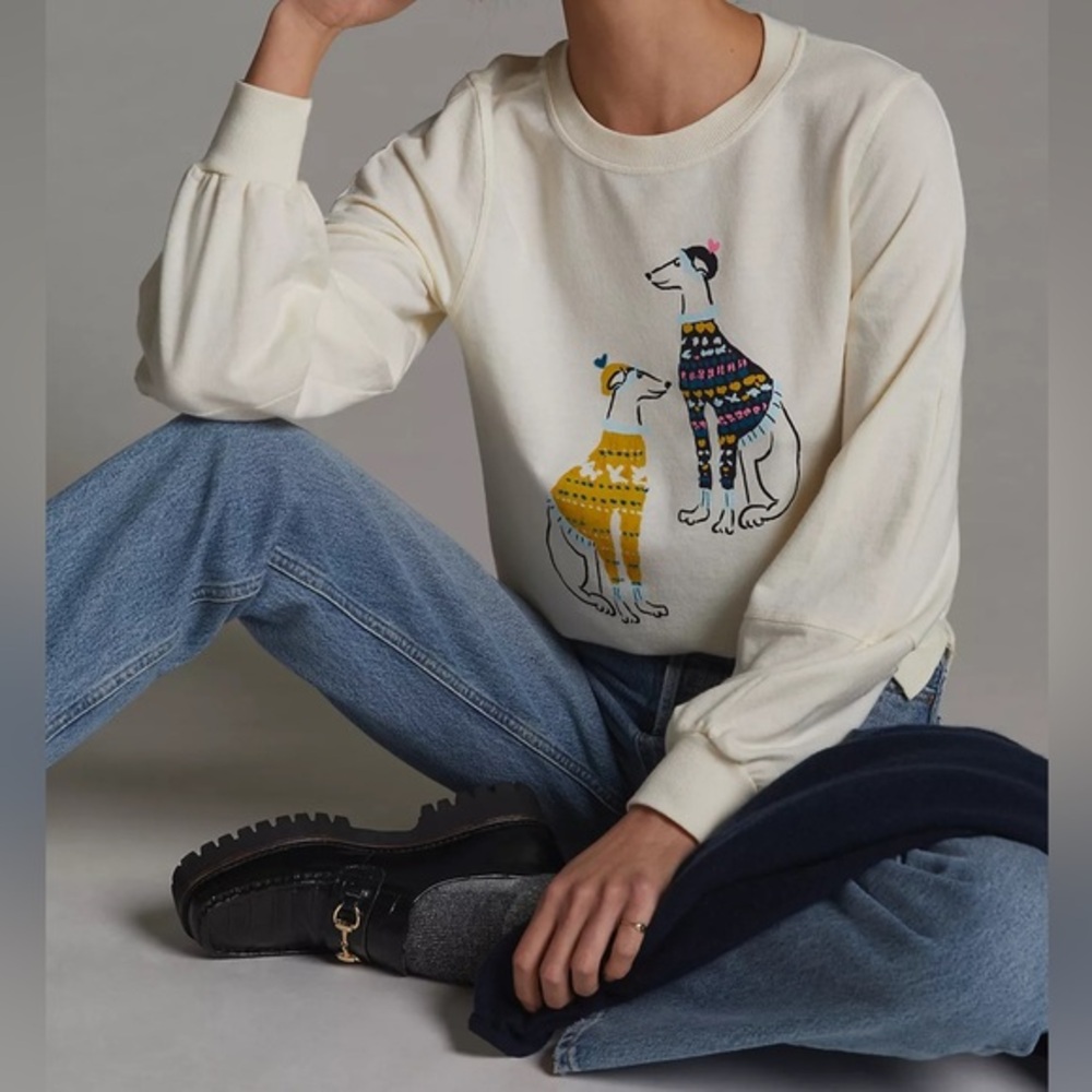 🛑 SOLD Maeve Ski Pups Graphic Sweatshirt XS - anthropology - Picture 1 of 6